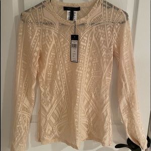 BCBG long sleeve cream sheer shirt